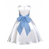 White/Sky A-Line Satin Flower Girl Dress Wedding Bridal 821S