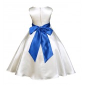 Ivory/Royal Blue A-Line Satin Flower Girl Dress Pageant Reception 821S