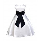 White/Black A-Line Satin Flower Girl Dress Wedding Bridal 821T