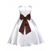 White/Brown A-Line Satin Flower Girl Dress Wedding Bridal 821T