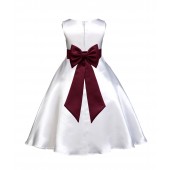 White/Burgundy A-Line Satin Flower Girl Dress Wedding Bridal 821T
