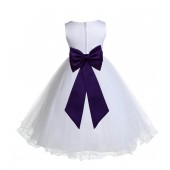 White/Purple Tulle Rattail Edge Flower Girl Dress Wedding Bridesmaid 829T