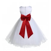 White/Apple Red Tulle Rattail Edge Flower Girl Dress Wedding Bridesmaid 829T