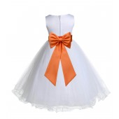 White/Orange Tulle Rattail Edge Flower Girl Dress Wedding Bridesmaid 829T