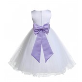 White/Lilac Tulle Rattail Edge Flower Girl Dress Wedding Bridesmaid 829T
