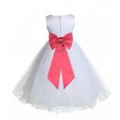 White/Watermelon Tulle Rattail Edge Flower Girl Dress Wedding Bridesmaid 829T