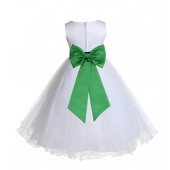 White/Lime Tulle Rattail Edge Flower Girl Dress Wedding Bridesmaid 829T