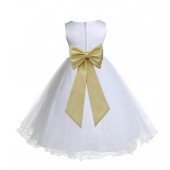 White/Canary Tulle Rattail Edge Flower Girl Dress Wedding Bridesmaid 829T
