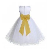 White/Sunbeam Tulle Rattail Edge Flower Girl Dress Wedding Bridesmaid 829T