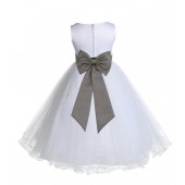 White/Mercury Tulle Rattail Edge Flower Girl Dress Wedding Bridesmaid 829T