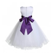 White/Purple Tulle Rattail Edge Flower Girl Dress Wedding Bridal 829S