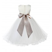 Ivory/Champagne Tulle Rattail Edge Flower Girl Dress Pageant Recital 829S