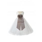 V-Neck Tulle Ivory/Champagne Flower Girl Dress Wedding Pageant 108