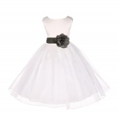 Ivory/Mercury Satin Bodice Organza Skirt Flower Girl Dress 841T