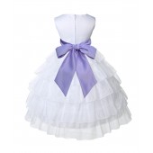 White/Lilac Satin Shimmering Organza Flower Girl Dress Wedding 308S