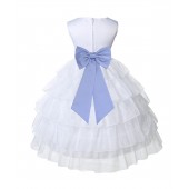 White/Bluebird Satin Shimmering Organza Flower Girl Dress Pageant 308T