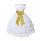White/Canary Satin Shimmering Organza Flower Girl Dress Pageant 308T