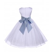 White/Bluebird Satin Bodice Organza Skirt Flower Girl Dress 841S