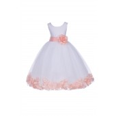 White/Peach Tulle Rose Petals Flower Girl Dress Wedding 302T