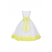 White/Lemon Tulle Rose Petals Flower Girl Dress Wedding 302T