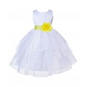 White/Lemon Satin Shimmering Organza Flower Girl Dress Wedding 4613T