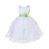 White/Apple Green Satin Shimmering Organza Flower Girl Dress Wedding 4613S