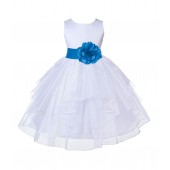 White/Malibu Satin Shimmering Organza Flower Girl Dress Wedding 4613S