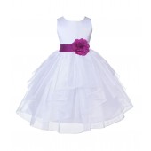 White/Raspberry Satin Shimmering Organza Flower Girl Dress Wedding 4613S