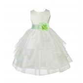 Ivory/Apple Green Satin Shimmering Organza Flower Girl Dress Wedding 4613S
