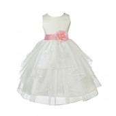 Ivory/Peach Satin Shimmering Organza Flower Girl Dress Wedding 4613T