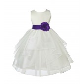 Ivory/Cadbury Satin Shimmering Organza Flower Girl Dress Wedding 4613S