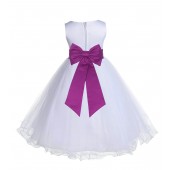 White/Raspberry Tulle Rattail Edge Flower Girl Dress Wedding Bridesmaid 829T