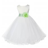Ivory/Apple Green Tulle Rattail Edge Flower Girl Dress Pageant Recital 829T