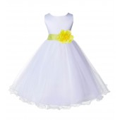 White/Lemon Tulle Rattail Edge Flower Girl Dress Wedding Bridal 829S