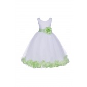White/Apple Green Tulle Rose Petals Flower Girl Dress Wedding 302S