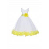 White/Lemon Tulle Rose Petals Flower Girl Dress Wedding 302S