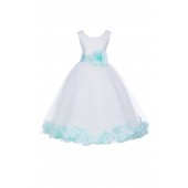 White/Mint Tulle Rose Petals Flower Girl Dress Wedding 302S