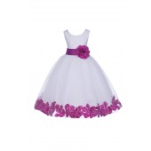 White/Raspberry Tulle Rose Petals Flower Girl Dress Wedding 302S