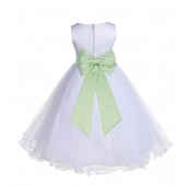 White/Apple Green Tulle Rattail Edge Flower Girl Dress Wedding Bridesmaid 829T