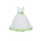 Ivory/Apple Green Tulle Rose Petals Flower Girl Dress Pageant 302S