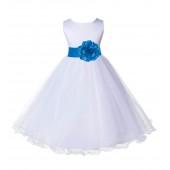White/Malibu Tulle Rattail Edge Flower Girl Dress Wedding Bridesmaid 829T