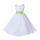 White/Apple Green Tulle Rattail Edge Flower Girl Dress Wedding Bridal 829S