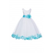 Ivory/Spa Tulle Rose Petals Flower Girl Dress Pageant 302S