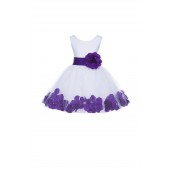 White/Cadbury Tulle Rose Petals Knee Length Flower Girl Dress 306S