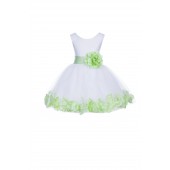 White/Apple Green Tulle Rose Petals Knee Length Flower Girl Dress 306S