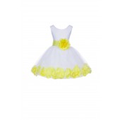 White/Lemon Rose Petals Tulle Flower Girl Dress Wedding 305T