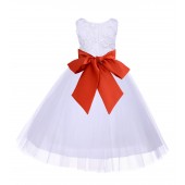 White/Persimmon Tulle 3D Floral Rose Flower Girl Dress Wedding 152S