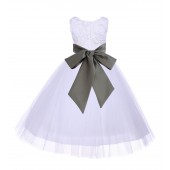 White/Mercury Tulle 3D Floral Rose Flower Girl Dress Wedding 152S