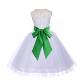 White/Lime Floral Lace Bodice Tulle Flower Girl Dress Wedding 153S