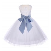 Ivory/Bluebird Floral Lace Bodice Tulle Flower Girl Dress Bridesmaid 153S